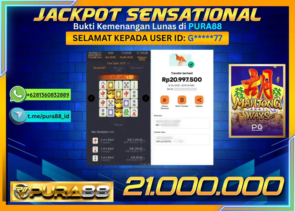 PURA88 JACKPOT SENSATIONAL MAHJONG WAYS 1 Rp 21.000.000,- LUNAS