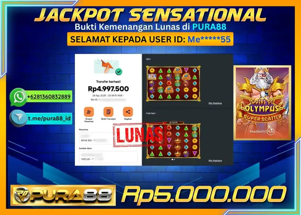 PURA88 JACKPOT SENSATIONAL GATES OF OLYMPUS SUPER SCATTER Rp 5.000.000,- LUNAS