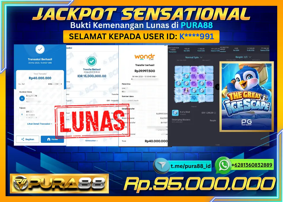 PURA88 JACKPOT SENSATIONAL THE GREAT ICESCAPE Rp95.000.000,- LUNAS