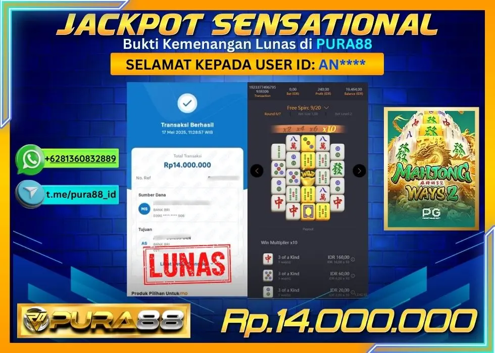 PURA88 JACKPOT SENSATIONAL MAHJONG WAYS 2 Rp14.000.000,- LUNAS