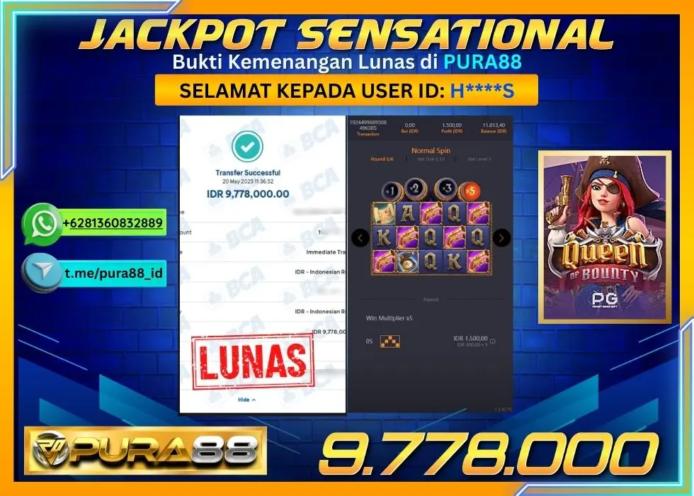 PURA88 JACKPOT SENSATIONAL QUEEN OF BOUNTY Rp9.778.000,- LUNAS