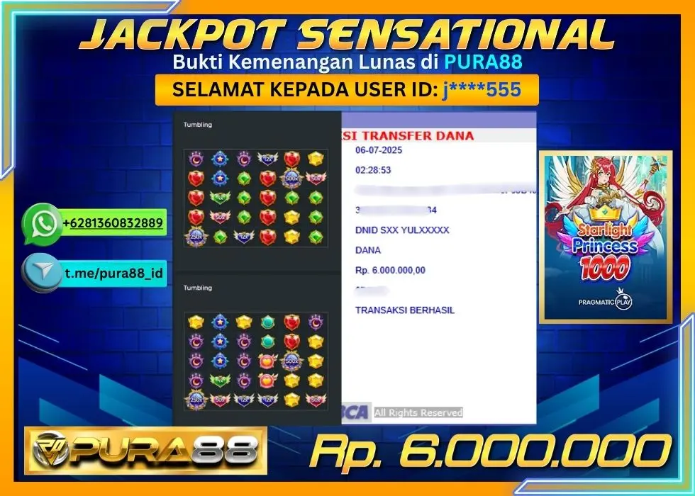 PURA88 JACKPOT SENSATIONAL STARLIGHT PRINCESS 1000 Rp6.000.000,- LUNAS